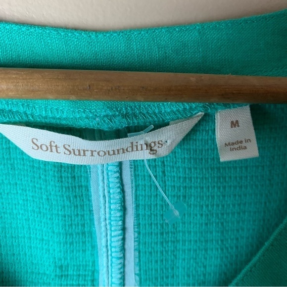 [Soft Surroundings] Aqua Green/Blue Beaded Embroidered Boho 3/4 Sleeve Top - Picture 5 of 8